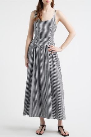Faithfull The Brand Chiara Cotton Gingham Dress in Black Textured Gingham at Nordstrom, Size X-Small