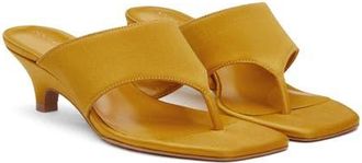 Reformation Sherlyn Wedge Thong Sandal in Honey Mustard Satin at Nordstrom, Size 10.5