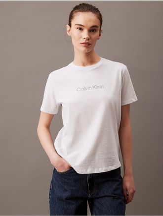 Calvin Klein Womens Minimal Logo Graphic Classic Fit T-Shirt - White - XS