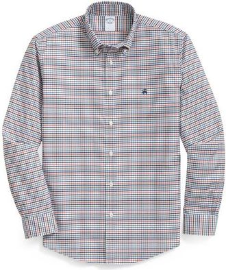 Brooks Brothers Gingham Check Wrinkle Resistant Stretch Cotton Button-Down Shirt in Multicheck at Nordstrom, Size Xx-Large