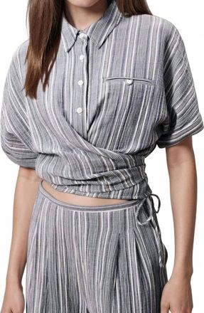 FRNCH Striped Shirt With Adjustable Front Tie In Denim Blue