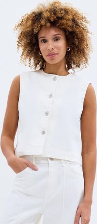 Soaked In Luxury Womens Rina silver buttons white denim vest