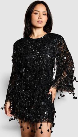 Coast Petite Sequin Tassel Mini Dress in Black at Nordstrom, Size 2P