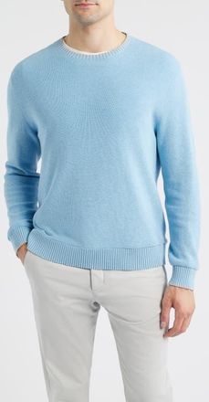 Johnnie-O Hatched Cotton & Silk Blend Crewneck Sweater in Maliblu at Nordstrom, Size Xx-Large