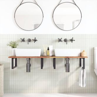 Berkfield Home Elegant Basin Shelf Wall Mounted Steel & Solid Wood Acacia in Brown