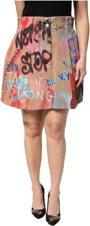Dolce & Gabbana Graffiti Print Katoenmix Mini Rok - Dames - Korte rokken - Veelkleurig - XS - Katoen - Rokken