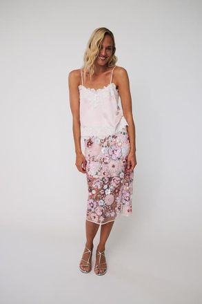 Cras Brooklyncras Embellished Midi Skirt in Multi Flower at Nordstrom, Size 14