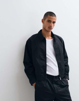 Asos giacca blouson coordinata elegante in seersucker nero