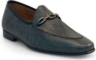 Mezlan Bit Ornament Python Embossed Leather Loafer in Black /Grey at Nordstrom Rack, Size 10.5