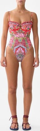 Camilla Ruched Cup Underwire One Piece With Front Tie in Heirloom Empire at Nordstrom, Size X-Large Au