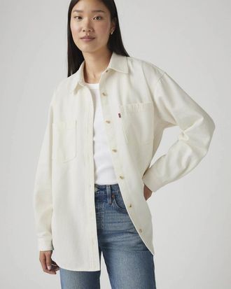 Levi's Iris Overshirt Womens Cream 100% Cotton Button Front Long Sleeve PAL