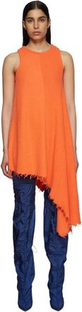 Unravel Asymmetrische geribbelde gebreide tankjurk - Dames - Casual kleedjes - Oranje - S - Katoen - Kleedjes