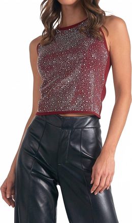 Elan Rhinestone Sweater Tank Top In Maroon