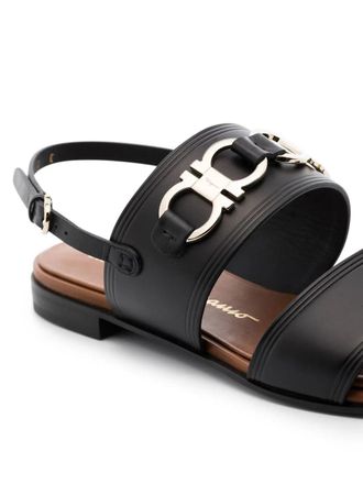 Ferragamo Gancini-Plaque Leather Sandals - Black
