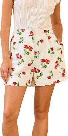 Skies Are Blue Clothing High-Waisted Tailored Pintuck Shorts In White Sherry-Cherry