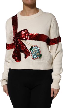 Dolce & Gabbana Womens Sequined Cashmere Sweater White