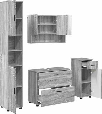 vidaXL Juego De Muebles De Ba&ntilde;o Con Caj&oacute;n Con Puerta 4 Pcs Gris Sonoma Vidaxl