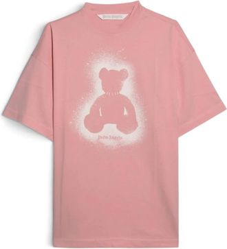 Palm Angels Pink Loose-Fit Spray Bear Cotton T-Shirt