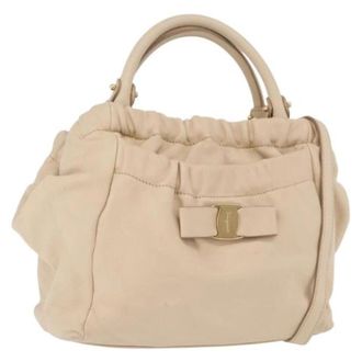 Ferragamo Pre-owned Leren Handtas - Dames - Pre-owned - Beige - Maat: ONE Size Leer