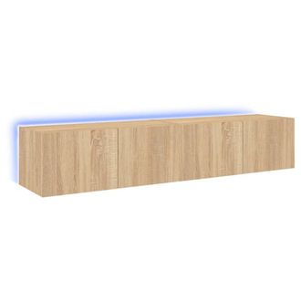 Berkfield Home TV Wall Cabinets with LED Lights 2 pcs Sonoma Oak 80x35x31 cm in Light Oak | Size: 80 x 35 x 31 cm