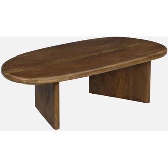 Sweeek Sweeek - Mesa De Centro Ovalada De Madera De Mango Maciza, Shiva, Madera De Nogal, 120x60x35 Cm