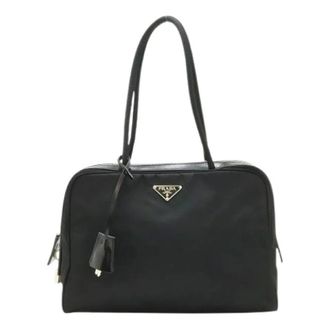 Prada Pre-owned Handbags, female, Black, Size: ONE SIZE Pre-owned Nylon Leather Handbag