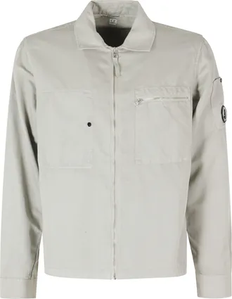 C.P. Company Gray Overshirt Zippered-Chest Cotton-Blend Casual Shirt