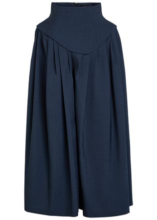 A.W.A.K.E Mode Basque Pleated Wide-leg Wool-blend Trousers - Navy - 40 (UK12 / M)