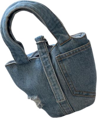 Yardwe Vintage Lightweight Denim Handbag Portable Top-handle Purse for Women Casual Travel Daily Use Blue Denim Tote Bag for Work Shopping Outdoor