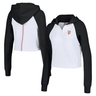 Lusso Womens Lusso White San Francisco Giants Jane Raglan Quarter-Zip Tri-Blend Cropped Pullover Hoodie at Nordstrom, Size Xx-Large