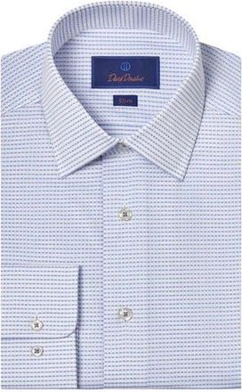 David Donahue Slim Fit Neat Cotton Dobby Dress Shirt in White/Blue at Nordstrom Rack, Size 15.5 - 32/33