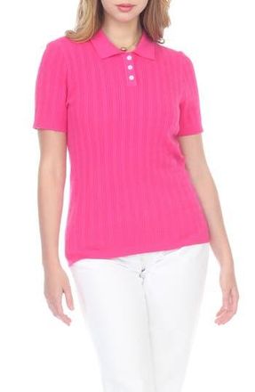 Rain + Rose Cable Knit Polo in Fuchsia at Nordstrom Rack, Size X-Large
