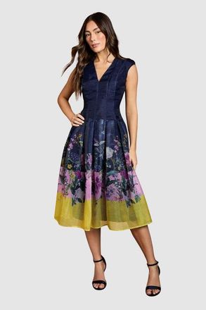 Coast Burnout Organza Drop Waist Midi Dress in Navy at Nordstrom, Size 10