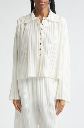 EENK Pleated Button-Up Shirt in Ivory at Nordstrom, Size X-Small