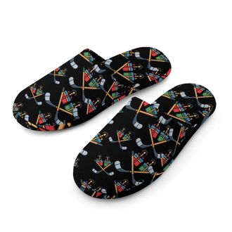Generic Hockey Sticks Crossed Christmas Presents Mens Cozy Memory Foam Slippers Warm Cotton House Shoes Comfy Slipper for Indoor Outdoor