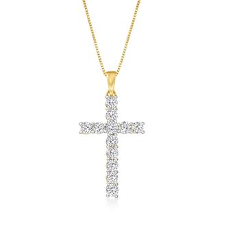 Ross-Simons Diamond Cross Pendant Necklace in 14kt Yellow Gold