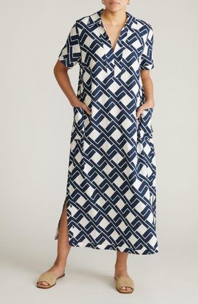 Universal Standard Leaf-Print Linen-Blend Maxi Dress in Geometrica Print at Nordstrom, Size Xs