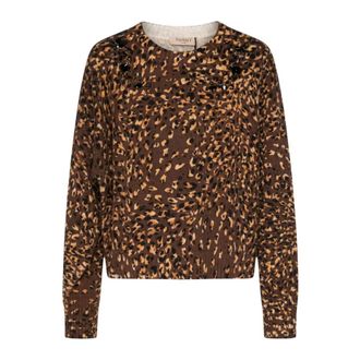 Twinset Trui met print Decoratie Ronde hals Geribbelde boorden - Dames - Ronde hals truien - Bruin - L - Truien & Vesten