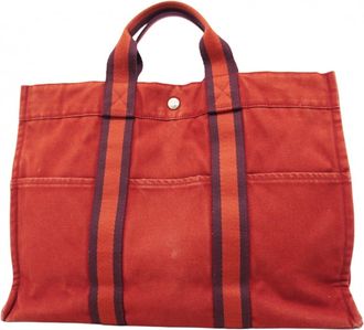 Herm&egrave;s Bordeaux Canvas Tote Bag (Pre-Owned)