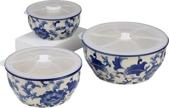 Euroceramica Blue Garden Chinoiserie 3Pc Storage Bowls Set