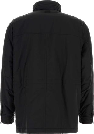 Ferragamo Mens Black Wool Blend Padded Jacket Neronerowhite-Multicolor Wv-Pa Giubbini