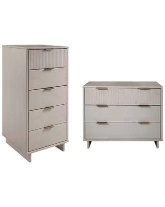 Manhattan Comfort 2Pc Granville Modern Solid Wood Tall Narrow & Standard Dresser Set