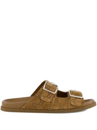 Gucci Sandalen met GG-monogram en dubbele gesp - Bruin