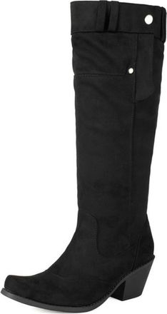 Generic Womens Faux Suede Long Boots with Buckle Pull on Knee High Boots Chunky High Heel Casual Boot,Black,5.5 UK