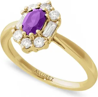 Allurez Oval Lab Amethyst & Diamond Halo Ring 14K in 0.95Ct/yellow Gold at Nordstrom, Size 4.5