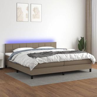 vidaXL Cama Box Spring Colch&oacute;n Y Luces Led Tela Gris Taupe 200x200 Cm Vidaxl