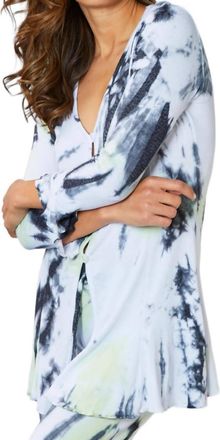 French Kyss Marble Wash Long Button Cardigan In Lime