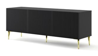 AKL FURNITURE Mueble para TV efecto madera Negro y Dorado LED