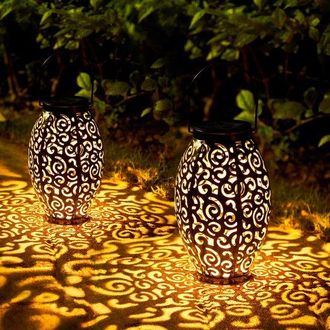 OEM Paquete De 2 Faroles Solares Retro - Impermeables - Met&aacute;licos - Con Asa - Led - Para Decoraci&oacute;n De Mesas, Caminos, Senderos Y Jardines