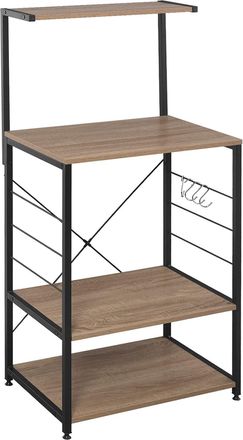 Woltu Scaffale Per Cucina In Acciaio Legno 4 Ripiani Ganci Carrello Microonde Legno+nero - Woltu